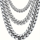 18-30  Stainless Steel Silver Chain Cuban Curb Women Men Necklace 3 5 6 5 8 9mm