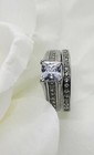 2 Piece Wedding Set Stainless Steel Ring Princess Cut Square Cz Engagement Band