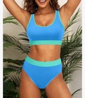 Tempt Me Women Sporty Bikini Set Two Piece Swimsuit Bathing Suit Blue Size L