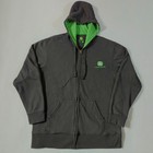 John Deere Mens Zip Up Hoodie Green Logo Tractor Farm Work Size M