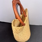 Handwoven African Bolga Basket Tote Purse Genuine Leather Handles Market Bag