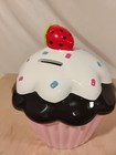 Large Ceramic Frosted Cupcake With Strawberry Top Coin Bank Vintage Birthday
