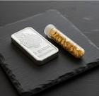 5 Gram  999 Fine Silver Bar Lion Design   Vial Of Genuine 24k Gold Flakes Lot