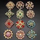 24pc Vintage Brooch Lot Mixed Alloy Rhinestone Crystal Pins Wedding Bouquet Diy