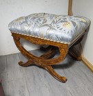 Vintage French Country X Cross Vanity Bench Stool Ottoman Walnut K85