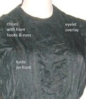 Victorian Black Blouse Bodice Tucks Eyelet Lace 34b Vintage 1900s Hook eye