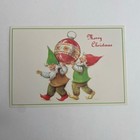 Vintage Mid Century Christmas Greeting Card Cute Gnomes Elves Carry Ornament