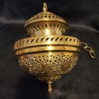 Vintage Italian Hammered   Pierced Middle Eastern Lantern Large Brass On Chain