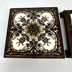 Set Of 2 Vintage Wooden Tile Trivets Brown Orange Wood