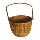 Vtg Nantucket Lightship Style Basket Woven Swing Handled Round Basket