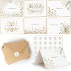52-pack Floral Thank You Cards Bulk With Kraft Envelopes   Matching White 