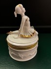 Vintage Porcelain Ballerina Hinged Trinket Box