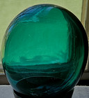 Rare Vintage Hand Blown Dark Aqua Art Glass Float Ball Orb 4    Tall 10  Dia Oblon
