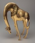 Vintage Solid Brass Giraffe Figurine Set Pair 19  12  Tall Mcm Statue Decor