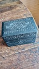Vintage Hand Carved Wooden Playing Cards Box Ebonised Anglo Indian  Rw On Base
