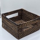 Vtg Dark Brown Square Rattan Woven Basket With Open Handles  7 X 7in   - Used