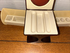 Vintage 60s Brown    Cream Compact Fold Out Vanity Box W mirror   Storage