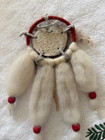 Vintage Native American Indian Dream Catcher Mandella Wool Fur Leather Beads Red