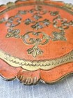 Vintage Italian Florentine Orange And Gold Serving Tray Carved Hand-painted 13 