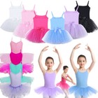 Kids Girls Ballet Dance Bow Glitter Tulle Tutu Dress Gymnastics Leotard Costume 
