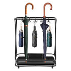 Metal Umbrella Holder Stand Rack Organizer   Drip Tray  18 Slots 20 Hooks  Black