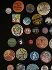100   Vtg Pinbacks Buttons Pins Political Hippie Food Not Bombs Sports War Peace