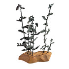 Brutalist Vintage Mid Century Welded Metal Sculpture Art Wood Base Trees Flowers