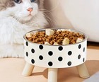 Elevated Polka Dot Cat Dog Bowls Raised Stand Stainless Food Water Feeder T3