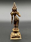 Hindu Goddess Parvati Statue On Lotus Base  Antique Hand Sculpted Bronze 