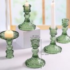 Glass Candle Holder Set Of 12  Green Taper Candle Holders Bulk  Vintage Candl   
