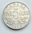 1933 Canada Five Cent Coin - 5c - Canadian Nickel - 5 Cents - Free Shipping