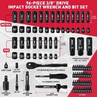 96-piece 3 8 Drive Impact Socket Wrench And Bit Set  Sae 5 16   -3 4     Metric 8   