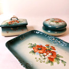 Antique Austria Porcelain Dresser Vanity Set 5 Piece Tray And Two Trinket Dishes