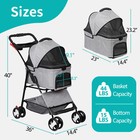 Folding Pet Stroller For Small Medium Dogs Cats With Detachable Carrier Gray