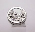 Sterling Silver Pill Box Round With Flower Design  Marked 925  3 6 Cm Dia 