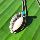 Vintage Navajo 925 Sterling Silver Necklace Mop Turquoise   Leaf Motif Jewelry