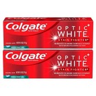 New Colgate Lot Of  2  Optic White Stain Fighter Toothpaste Fresh Mint Gel 4 2oz