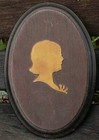 Rare Antique Pr Oval Art Carved Wood-cut Boy   Girl Silhouettes Thomaston Conn 
