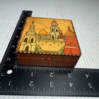 Vintage Russian Wooden Trinket Jewelry Box Hand Carved Painted 3 x3  W Rocks 