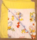 Vintage Baby Blanket Quilt Handmade Numbers Dogs Chicks Kittens Nursery 