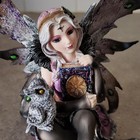 Fairy Figurine With Owl  Purple Dress  Mystical Book And Fantasy Wings