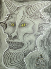 Original Art 9x12 Pencil Charcoal Drawing Demon Satan Lucifer Tattoo 184lb Paper