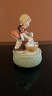 Vintage Hummel-like Girl Washing Her Cat Musical Figurine Tundra Imports Japan