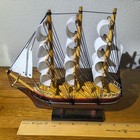 Wooden Model Ship Vintage Sail Boat Clipper Tall Nautical Coastal Decor 8  7 