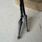 Vintage Western Bolo Tie Black Braided Cord Silver Concho Southwestern Rodeo
