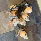 Vintage Plastic Blow Mold 7 Skull Head Covers String Lights Halloween Decor  A