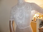 Antique Ivory Edwardian Tea Wedding Bridal Dress Embroidered   Lace Cotton Sz S