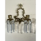 Vtg Wall Sconce Pair Solid Brass Candle Holders French Art Glass Prism Mcm Japan