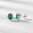 Lab-created Emerald Oval Stud Earrings S925 Sterling Silver Women Gift