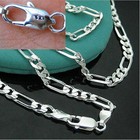 Large Cross Crucifix Jesus Pendant 925 Sterling Silver 22  Figaro 2mm Chain Men 